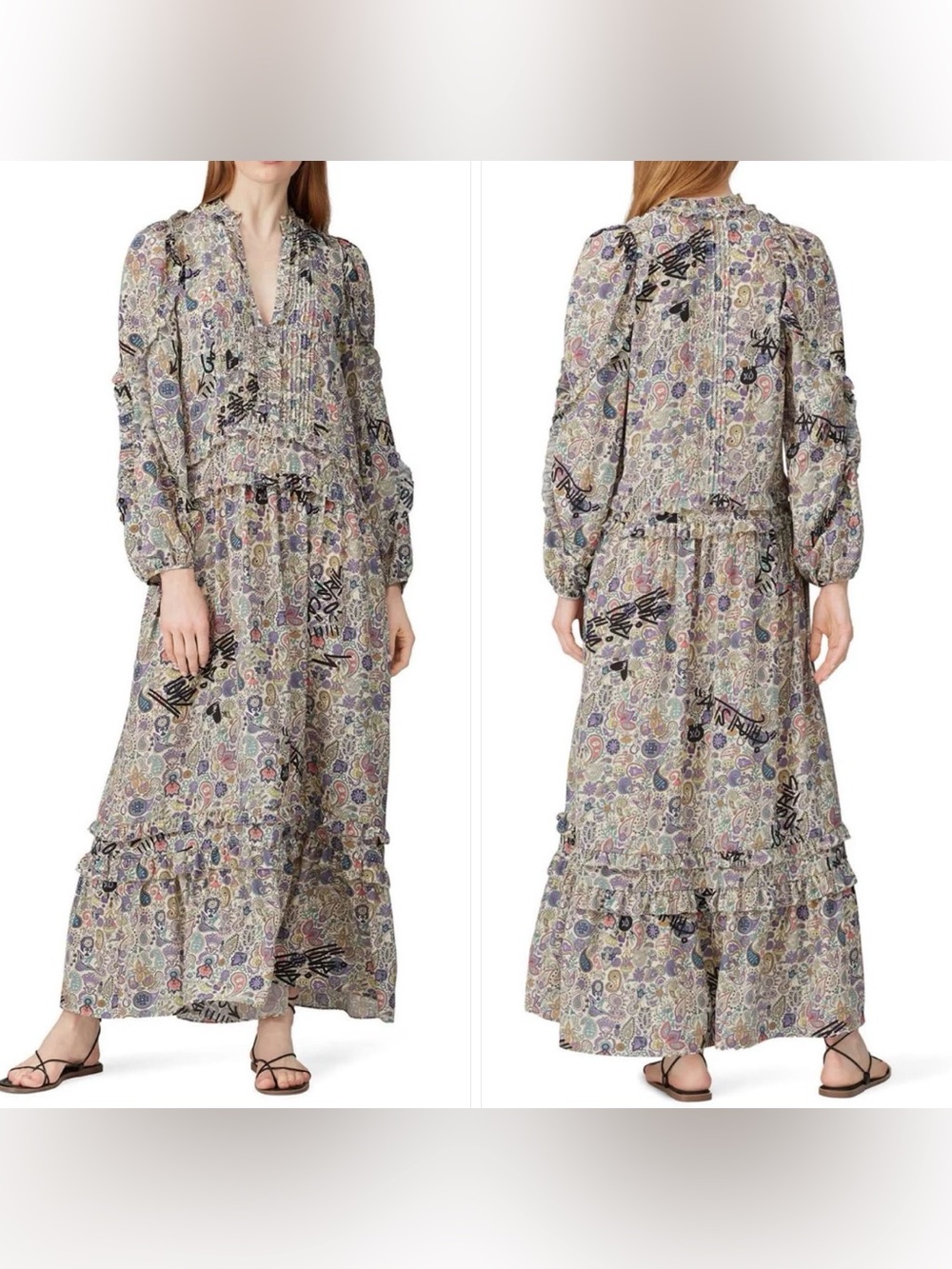 Zadig & Voltaire Realize Paisley Urban Signature Tiered Maxi Dress Large